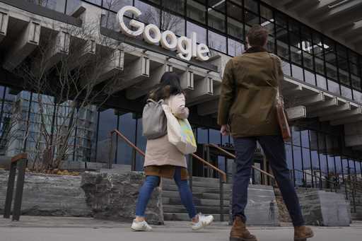 People arrive at the recently opened Google building in New York, February 26, 2024