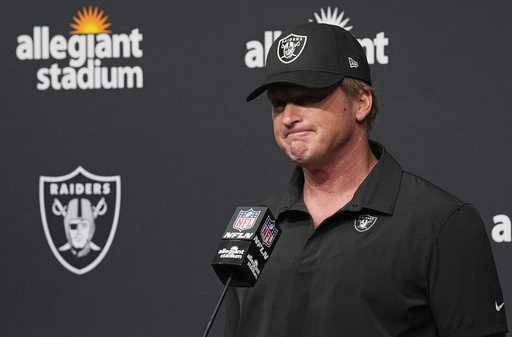 Then-Las Vegas Raiders head coach Jon Gruden speaks during a news conference after an NFL football …