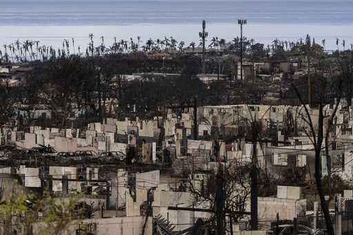 A general view shows the aftermath of a wildfire in Lahaina, Hawaii, Monday, August 21, 2023