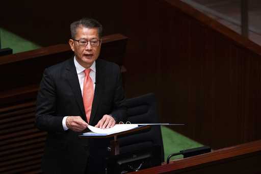 Hong Kong's Finance Secretary Paul Chan delivers the annual budget address at the Legislative Counc…