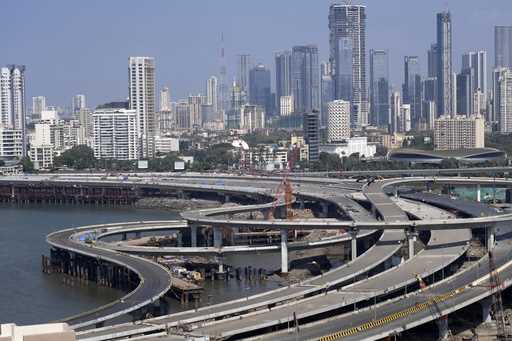 A view of the ongoing coastal road project in Mumbai, India, Thursday, February 1, 2024