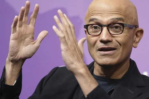Microsoft CEO Satya Nadella speaks at an event at the Chatham House think tank in London, January 1…