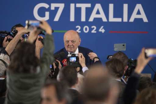 Italy's Environment and Energy Security Minister Gilberto Pichetto Fratin talks during the G7 Clima…