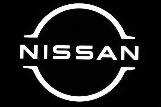 Logo of Nissan is seen at the Japan Mobility Show in Tokyo on October 26, 2023