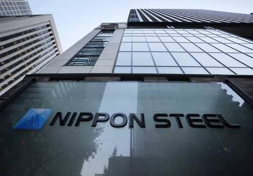 Nippon Steel Corporation's logo is displayed on a sign outside its headquarters in Tokyo on Novembe…