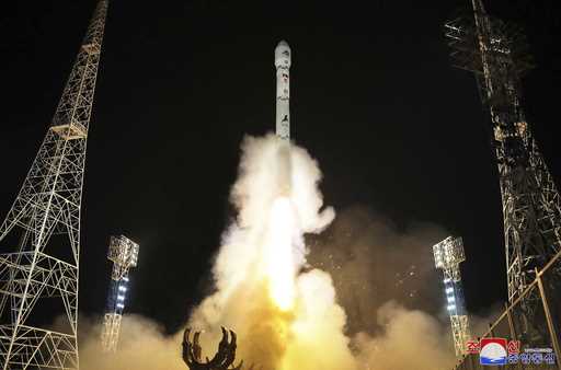 This photo provided by the North Korean government shows what the country said is the launch of the…