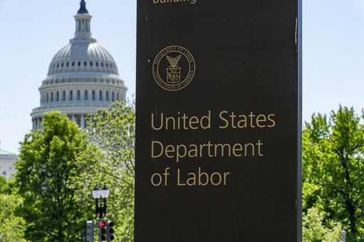The entrance to the Labor Department is seen near the Capitol in Washington, May 7, 2020