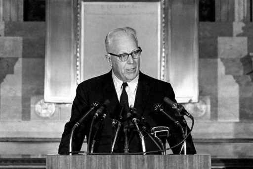 Chief Justice Earl Warren speaks at the Washington National Archives during a ceremony marking the …