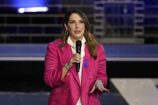 Republican National Committee chair Ronna McDaniel speaks before a Republican presidential primary …