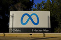 Meta's logo can be seen on a sign at the company's headquarters in Menlo Park, Calif