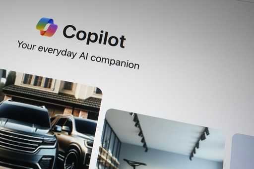 A Copilot page showing the incorporation of AI technology is shown in London, Tuesday, February 13,…