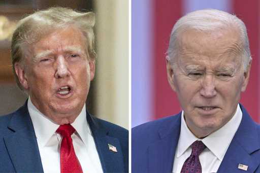 This combination of photos shows former President Donald Trump, left, and President Joe Biden