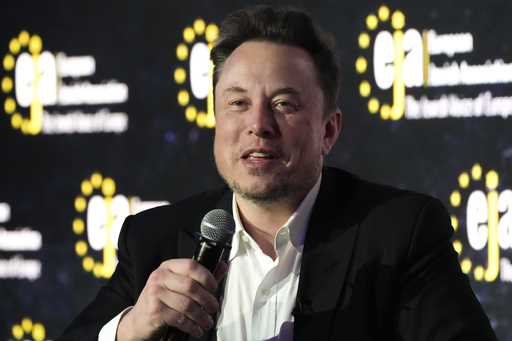 Tesla and SpaceX's CEO Elon Musk speaks during an interview with Ben Shapiro at the European Jewish…