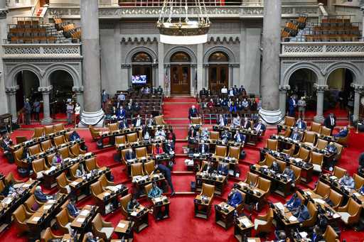 The New York state Assembly Chamber is seen during a legislative session after Gov