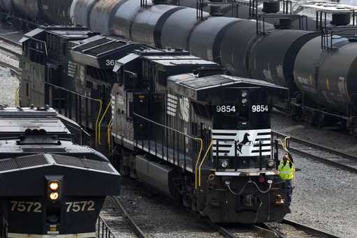 Norfolk Southern locomotives are moved through the Conway Terminal in Conway, Pa
