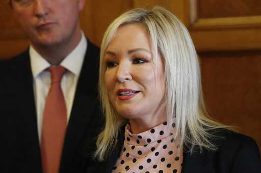 Sinn Fein deputy leader Michelle O'Neill speaks to the media at Parliament Buildings, Stormont, Bel…