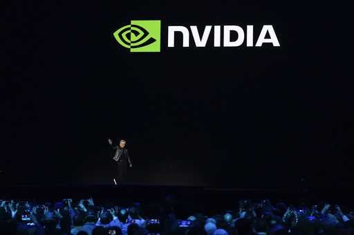 CEO Jensen Huang walks on stage before the keynote address of Nvidia GTC in San Jose, Calif