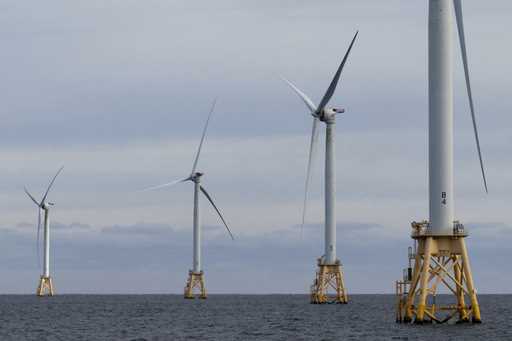 Turbines operate at the Block Island Wind Farm, December 7, 2023, off the coast of Block Island, R