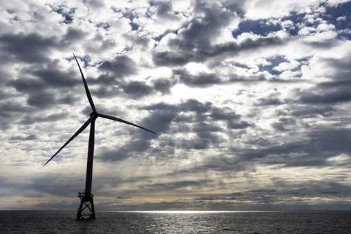 A Block Island Wind Farm turbine operates, December 7, 2023, off the coast of Block Island, R