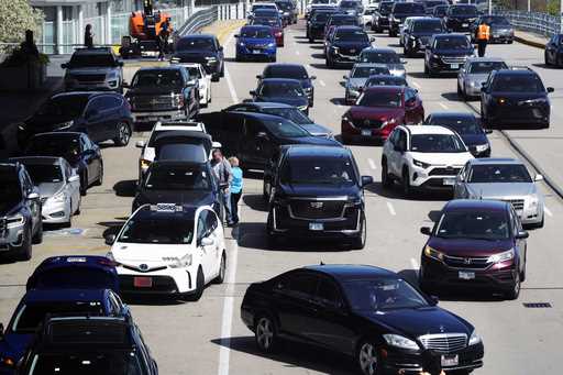Heavy traffic is seen at O'Hare International Airport in Chicago, Monday, April 15, 2024