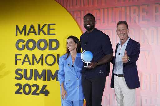 Basketball Hall of Fame Class of 2023 inductee Dwyane Wade speaks at an NBA news conference at Mohe…
