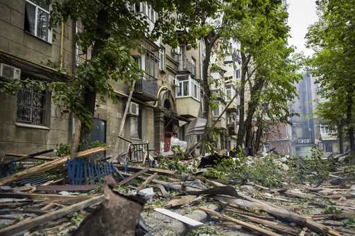 In this photo provided by the Dnipropetrovsk Regional Military Administration, a view of the damage…