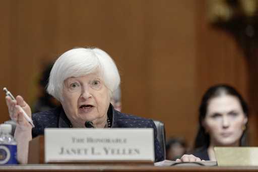 Treasury Secretary Janet Yellen testifies during a Senate Finance hearing to examine President Joe …