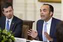 Rohit Chopra, right, director of the Consumer Financial Protection Bureau, speaks while Transportat…