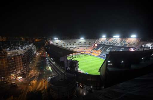 General view of the Mestalla stadium played in an empty stadium because of the coronavirus outbreak…
