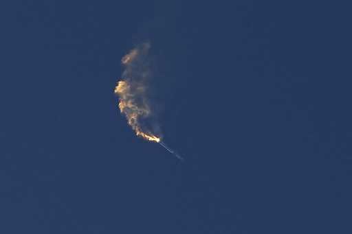 SpaceX's Starship turns after its launch from Starbase in Boca Chica, Texas, Thursday, April 20, 20…