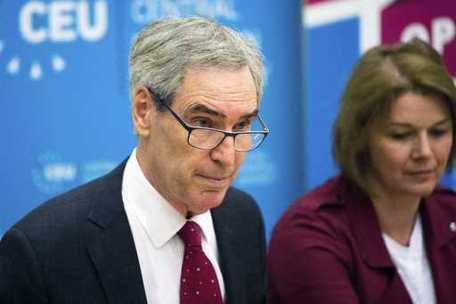 President and Rector of the Central European University, CEU, Michael Ignatieff, left, speaks durin…