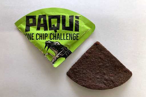 A Paqui One Chip Challenge chip is displayed in Boston, Friday, Sept