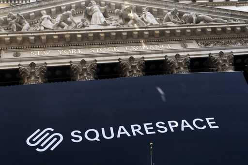 A banner for Squarespace hangs at the New York Stock Exchange, Wednesday, May 19, 2021