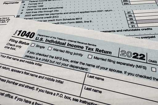 The Internal Revenue Service 1040 tax form for 2022 is seen on April 17, 2023