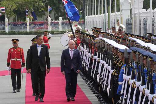 Thailand's Prime Minister Srettha Thavisin, front left, and New Zealand's Prime Minister Christophe…