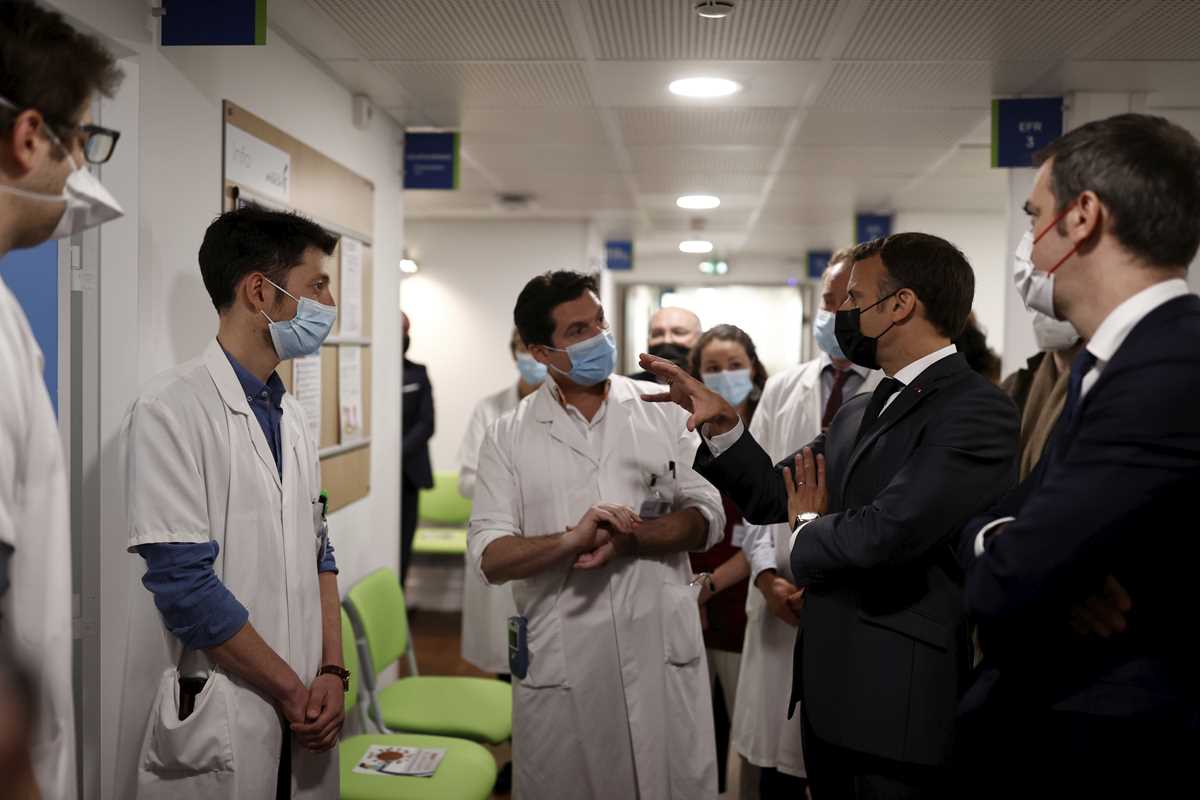 French President Macron visits the Foch hospital in Suresnes