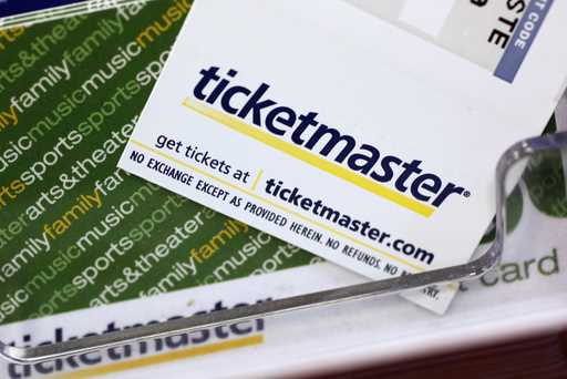 Ticketmaster tickets and gift cards are shown at a box office in San Jose, Calif