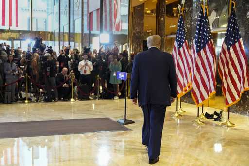 Former President Donald Trump arrives to speak at a news conference at Trump Tower, Friday, May 31,…