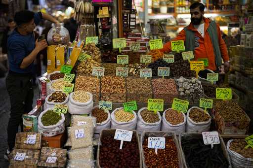 Sellers wait for customers in a food shop at Eminonu commercial area in Istanbul, Turkey, Wednesday…