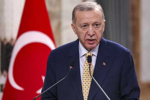 Turkish President Recep Tayyip Erdogan speaks during a joint statement to the media in Baghdad, Apr…