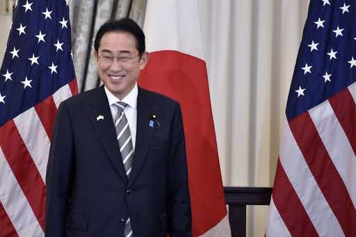 Japanese Prime Minister Fumio Kishida is pictured during a luncheon with Secretary of State Antony …