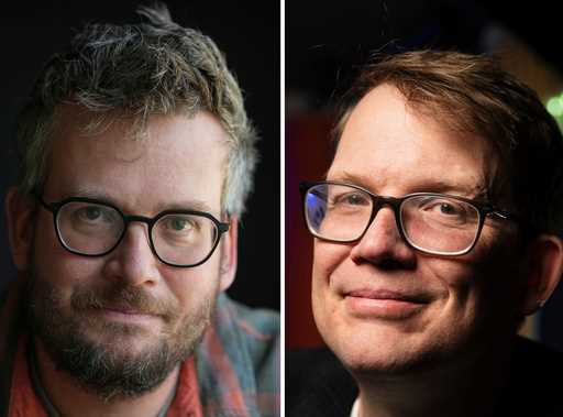 FILE-This photo combo shows from left, John Green and Hank Green. (AP Photo/File)