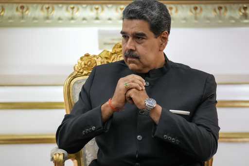 Venezuelan President Nicolás Maduro attends a meeting at Miraflores presidential palace in Caracas,…