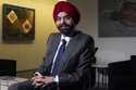 World Bank President Ajay Banga poses for a portrait after an interview with The Associated Press, …
