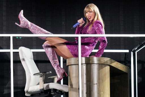 Taylor Swift performs at the Monumental stadium during her Eras Tour concert in Buenos Aires, Argen…