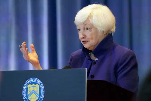 Treasury Secretary Janet Yellen speaks during a press conference after meetings with Chinese Vice P…
