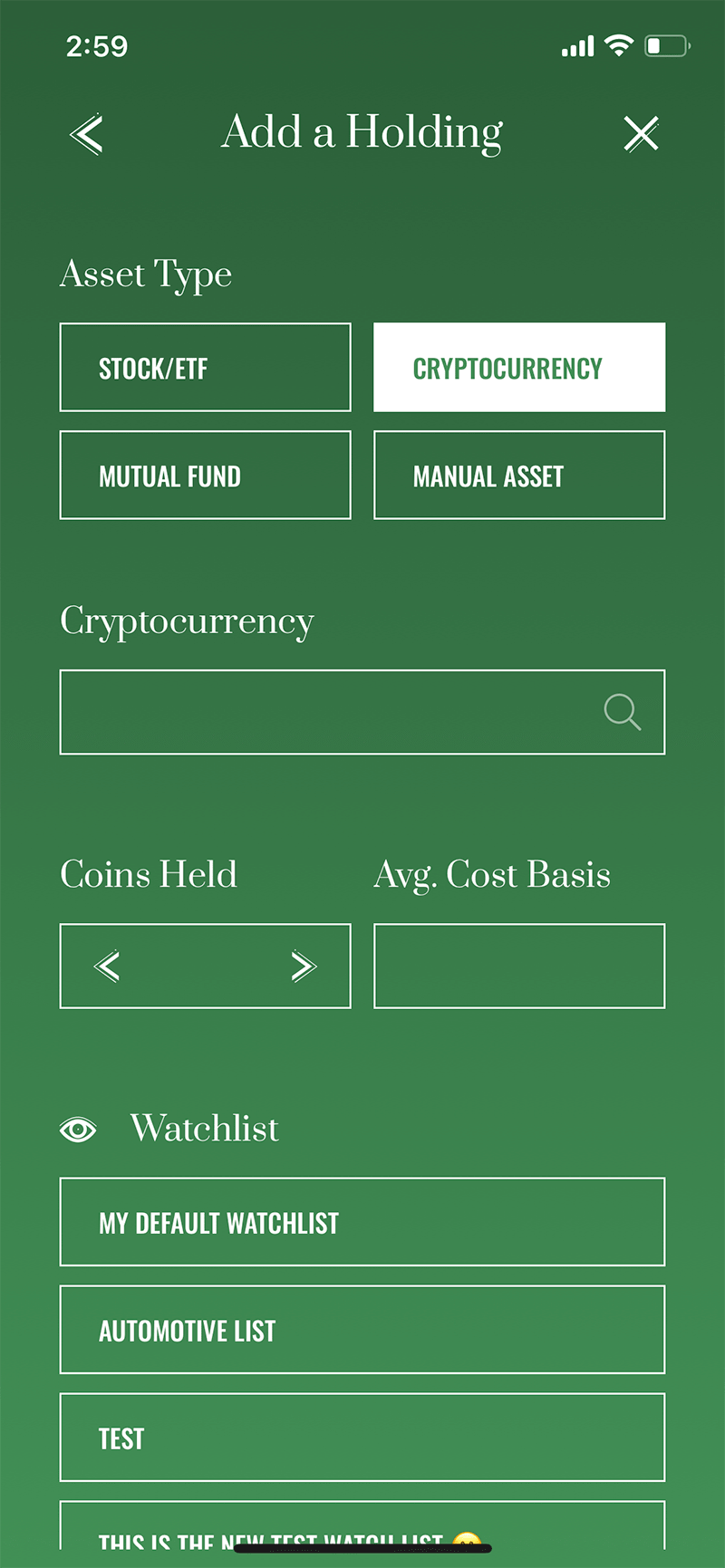 MarketBeat App Screenshot - Add A Holding