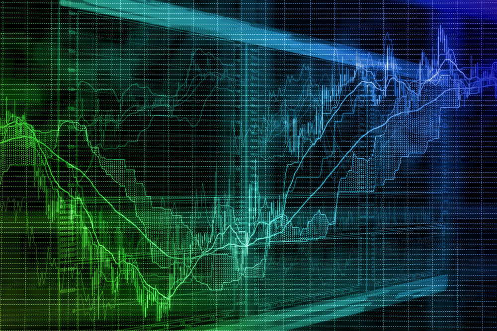 Abstract blurred background based on stock market graphs on the screen. Stock exchange activity and exchange rates theme