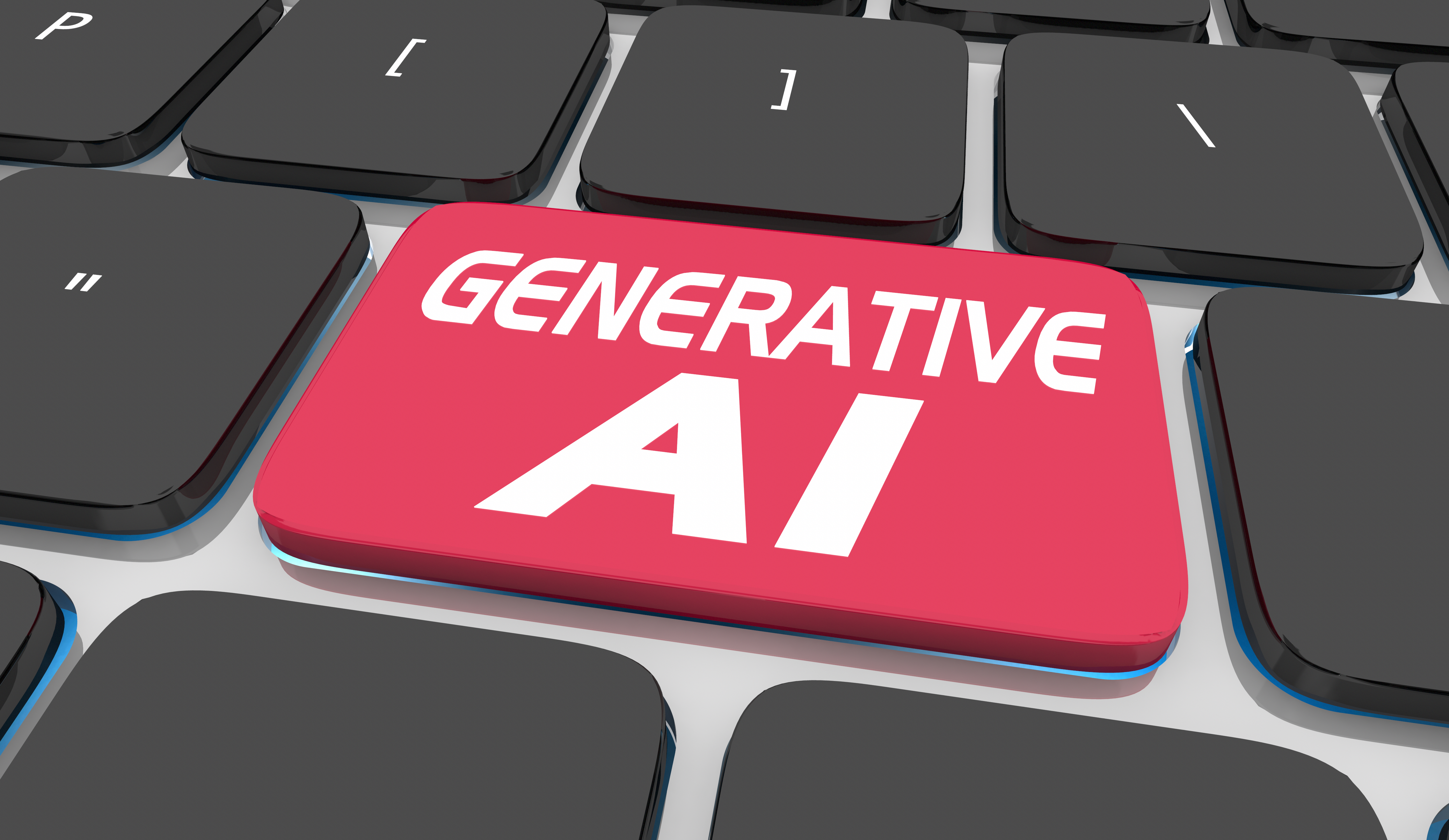 illustration of computer keyboard with red key with Generative AI type