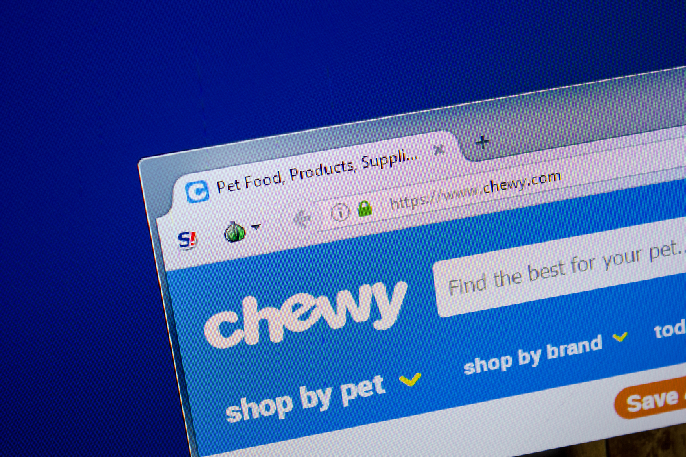 Homepage of Chewy website on the display of PC